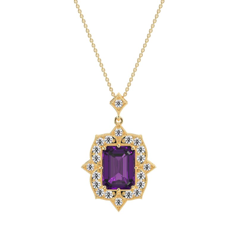 Vintage Halo Emerald Cut Necklace