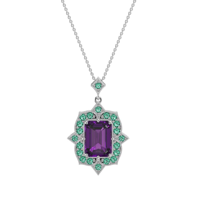 Vintage Halo Emerald Cut Necklace
