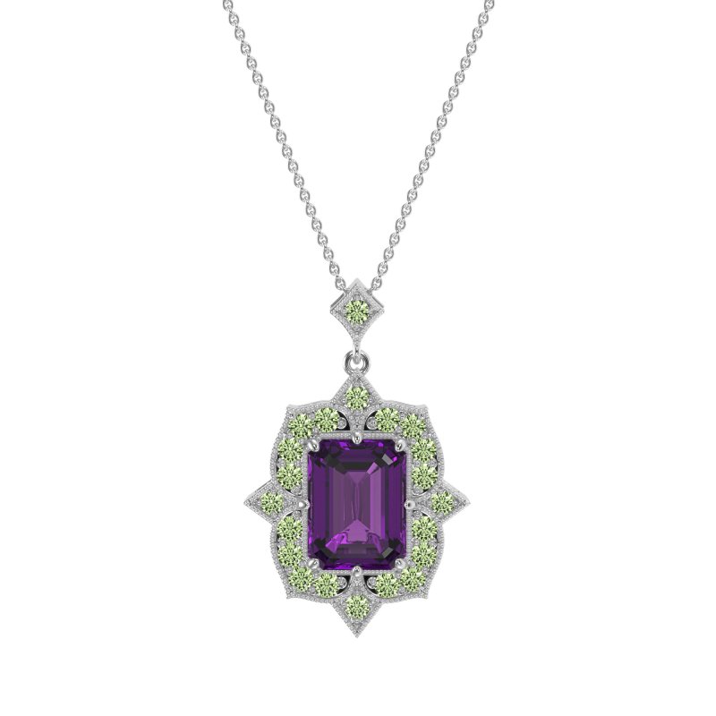 Vintage Halo Emerald Cut Necklace