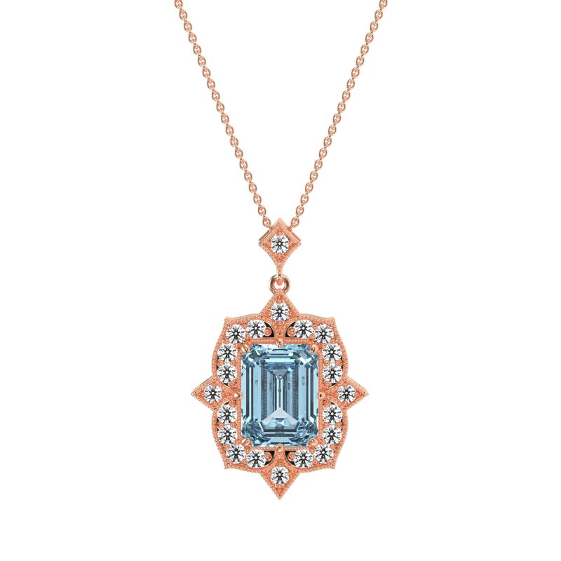 Vintage Halo Emerald Cut Necklace