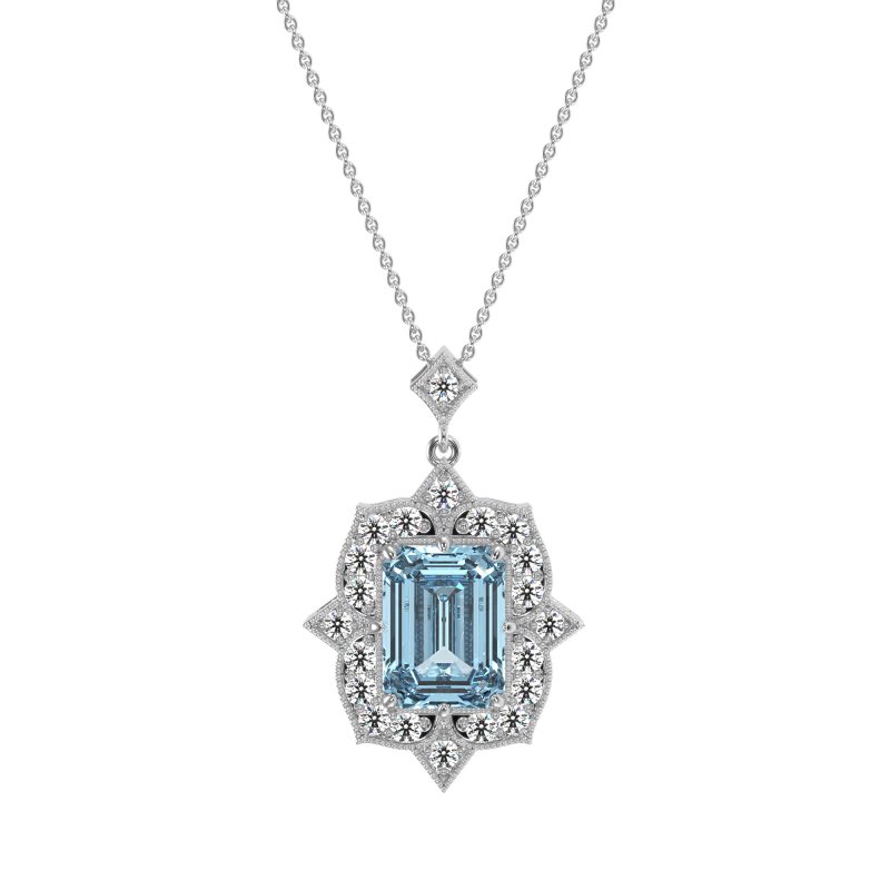 Vintage Halo Emerald Cut Necklace