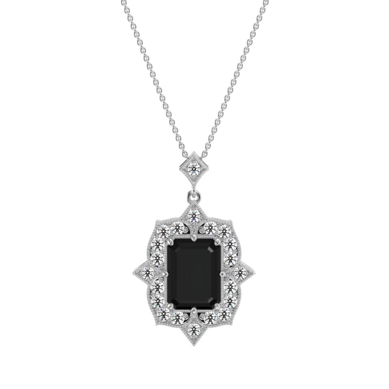 Vintage Halo Emerald Cut Necklace