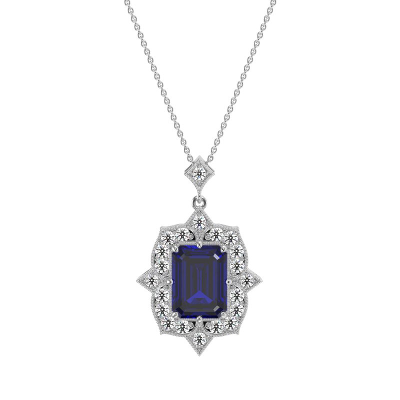 Vintage Halo Emerald Cut Necklace