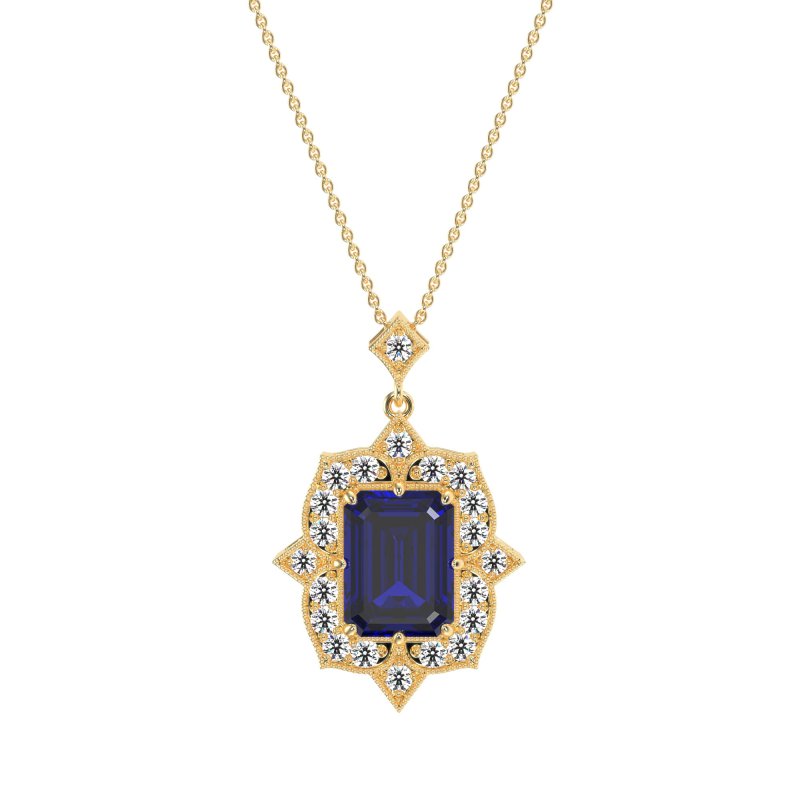 Vintage Halo Emerald Cut Necklace