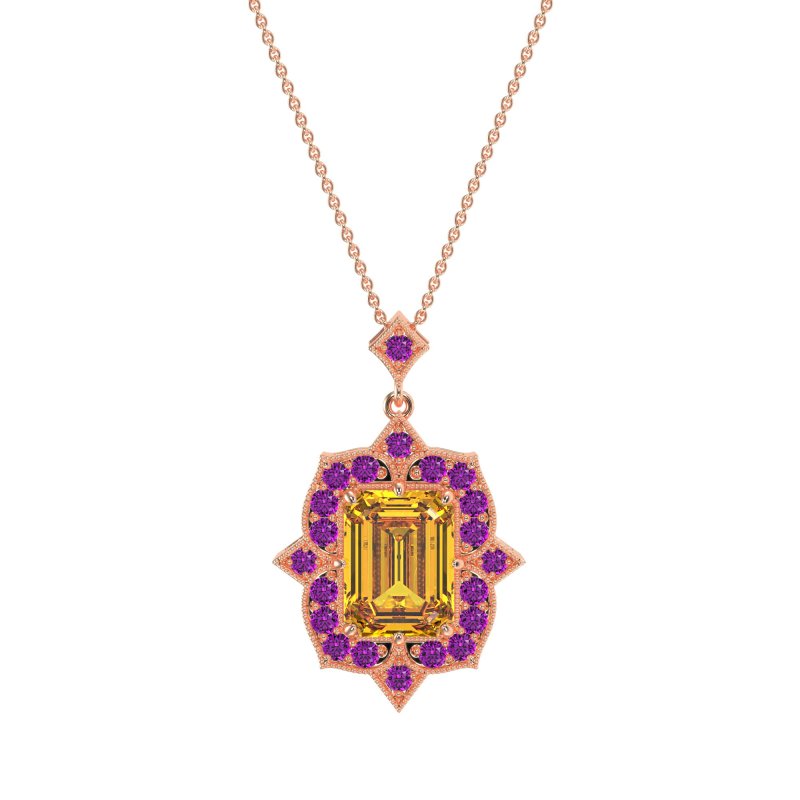 Vintage Halo Emerald Cut Necklace