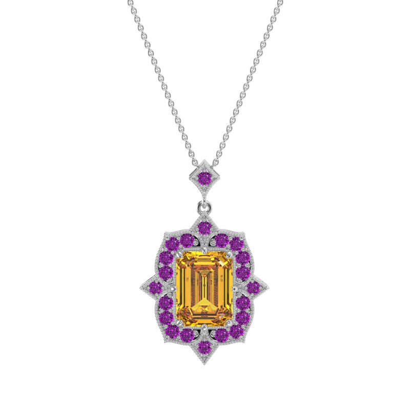 Vintage Halo Emerald Cut Necklace