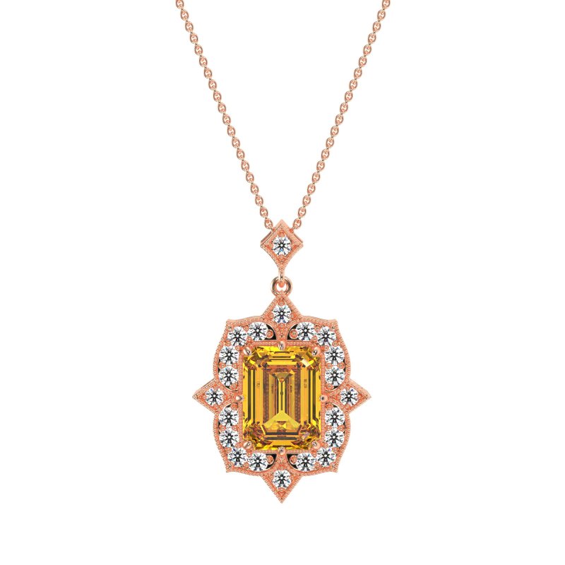 Vintage Halo Emerald Cut Necklace