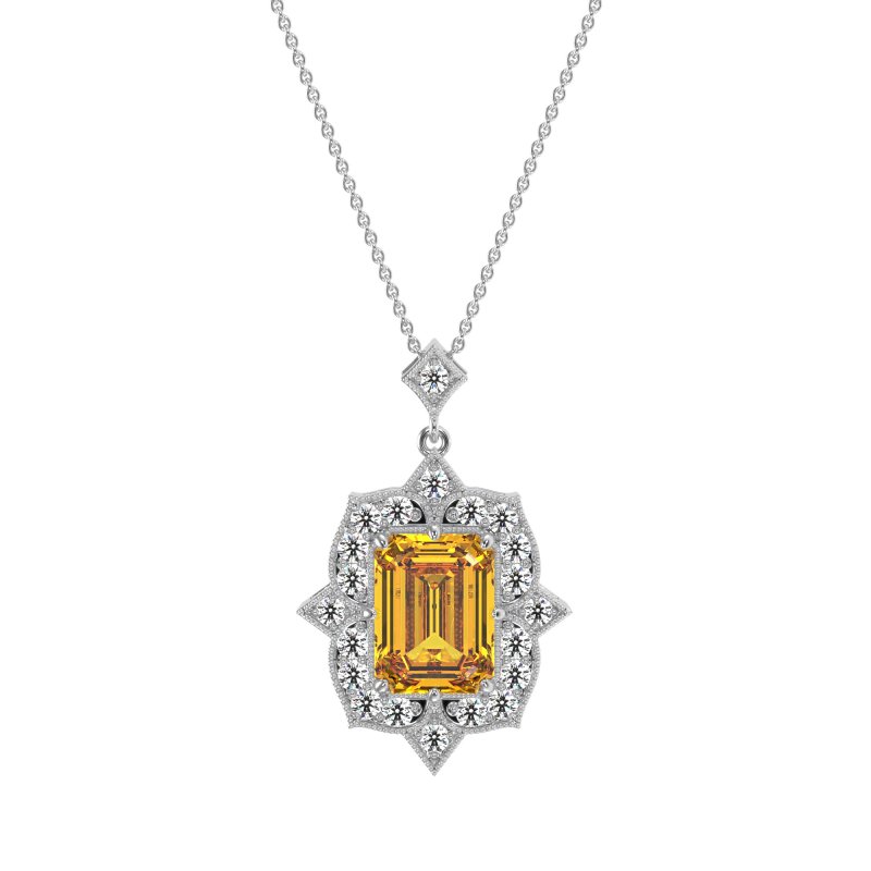 Vintage Halo Emerald Cut Necklace