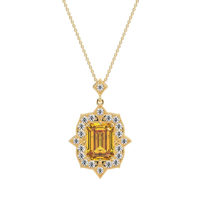 Vintage Halo Emerald Cut Necklace