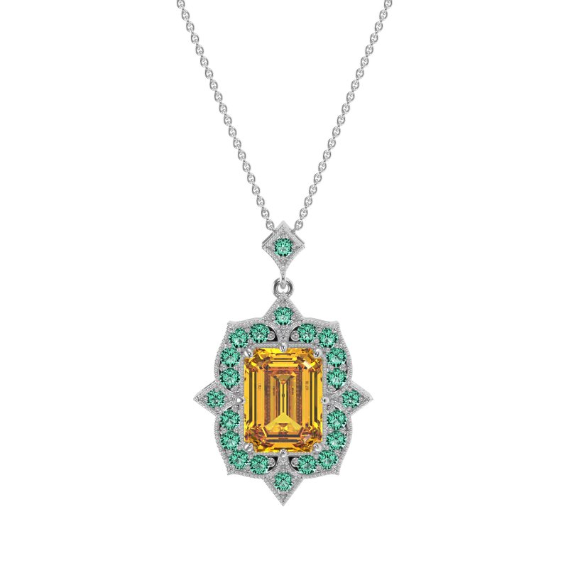 Vintage Halo Emerald Cut Necklace