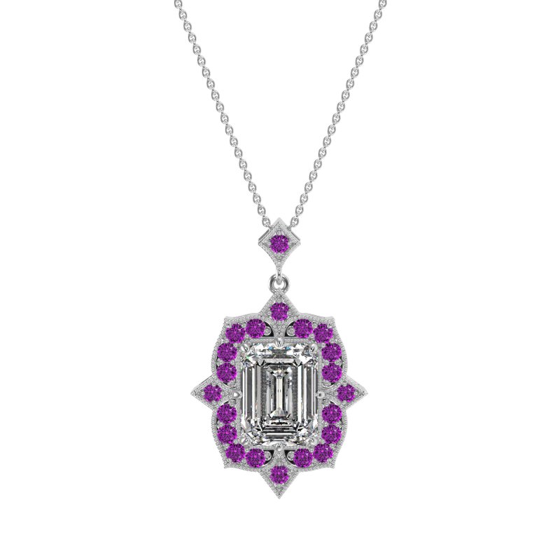 Vintage Halo Emerald Cut Necklace