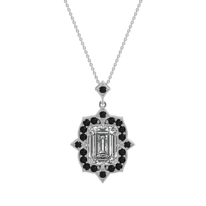 Vintage Halo Emerald Cut Necklace