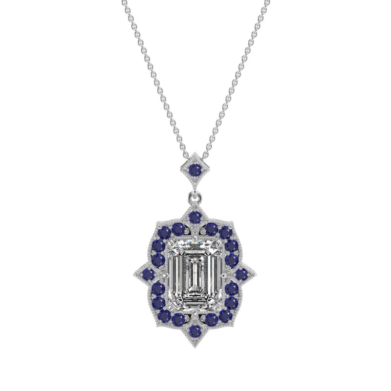 Vintage Halo Emerald Cut Necklace