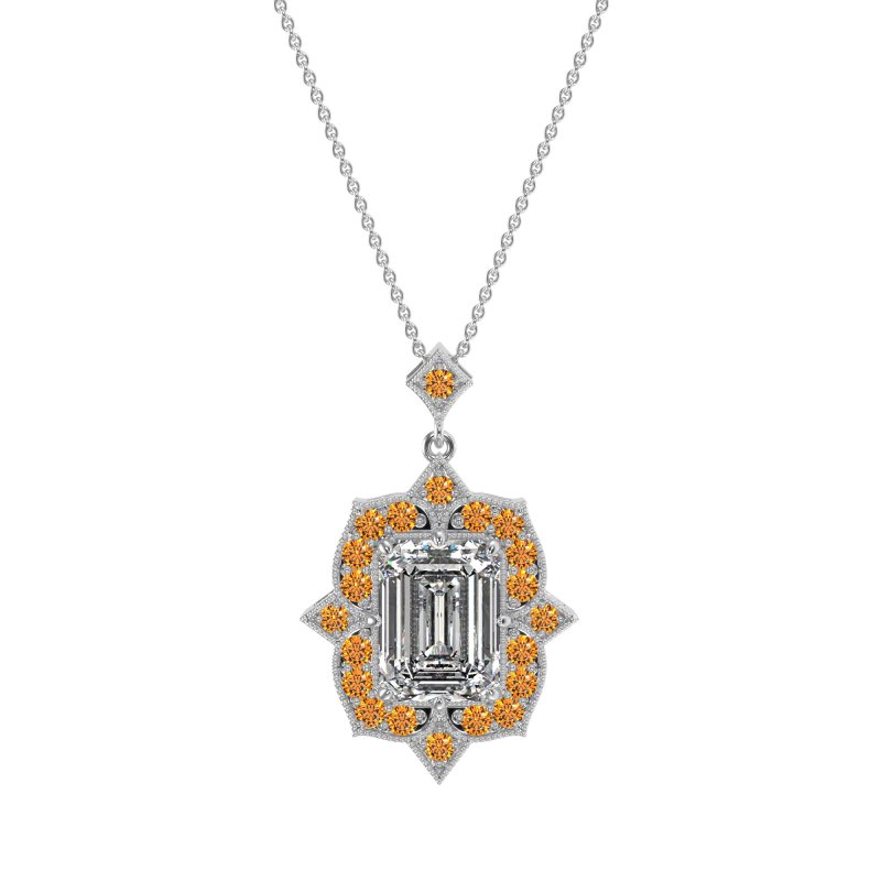 Vintage Halo Emerald Cut Necklace