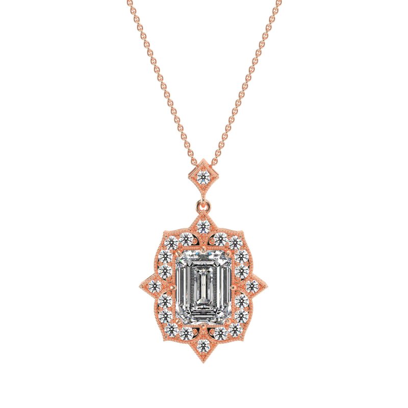 Vintage Halo Emerald Cut Necklace