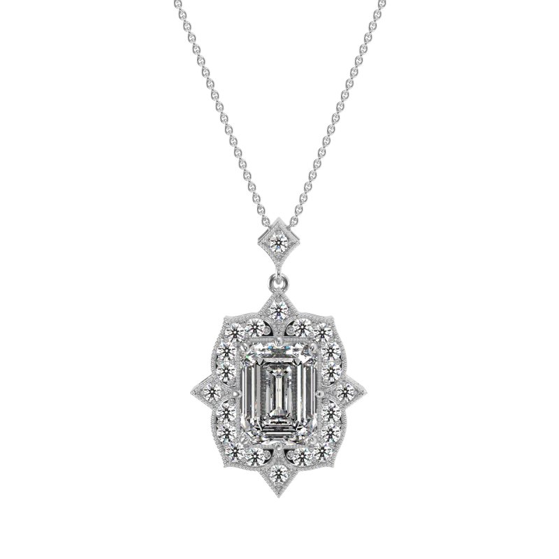 Vintage Halo Emerald Cut Necklace