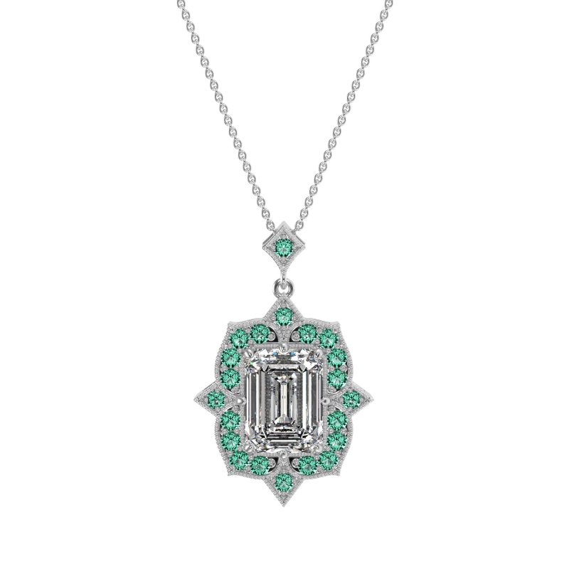 Vintage Halo Emerald Cut Necklace