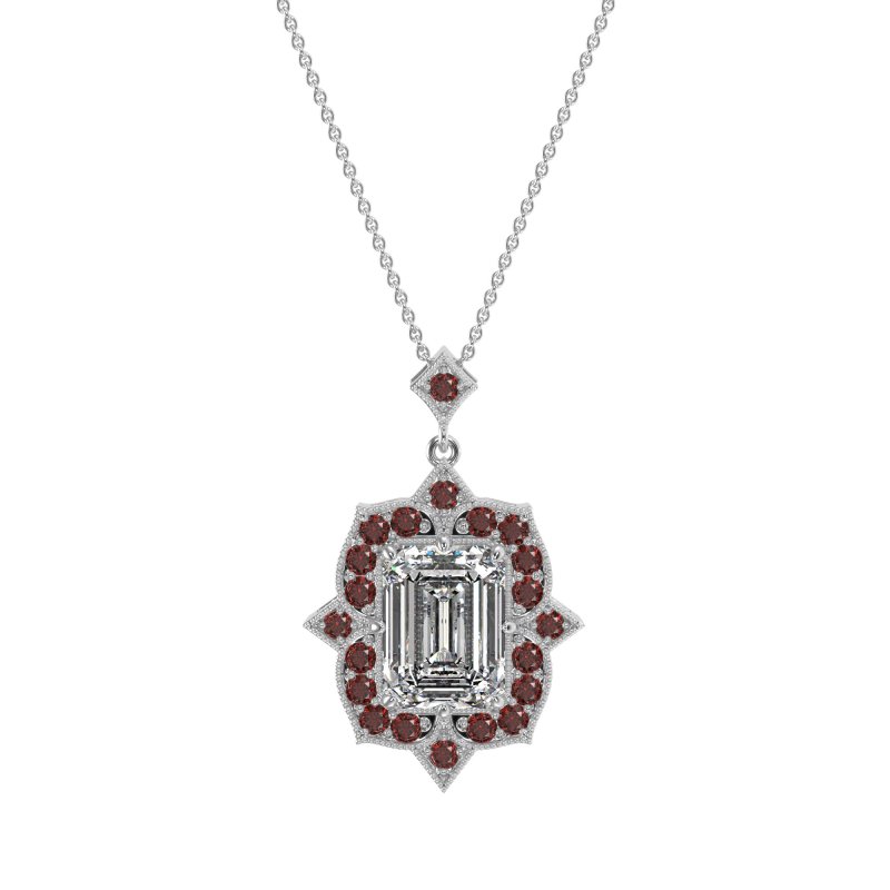Vintage Halo Emerald Cut Necklace