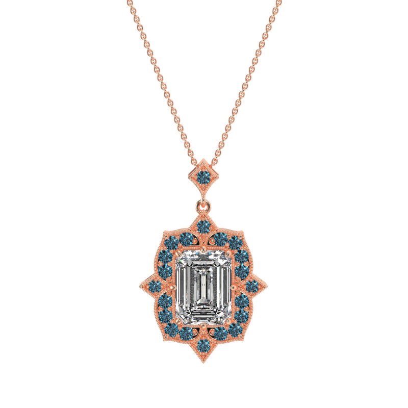 Vintage Halo Emerald Cut Necklace