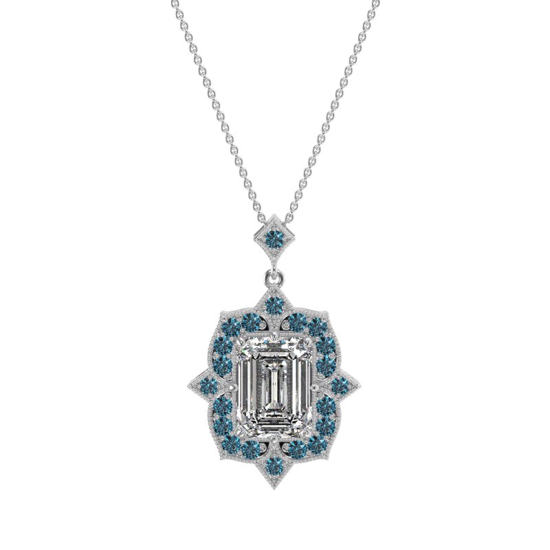 Vintage Halo Emerald Cut Necklace
