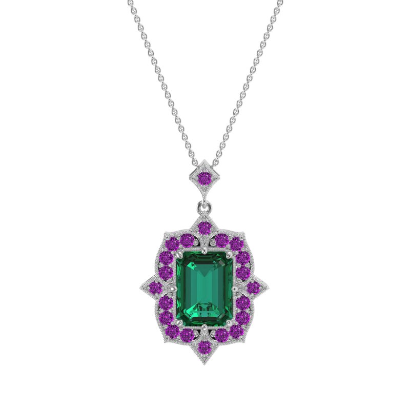 Vintage Halo Emerald Cut Necklace