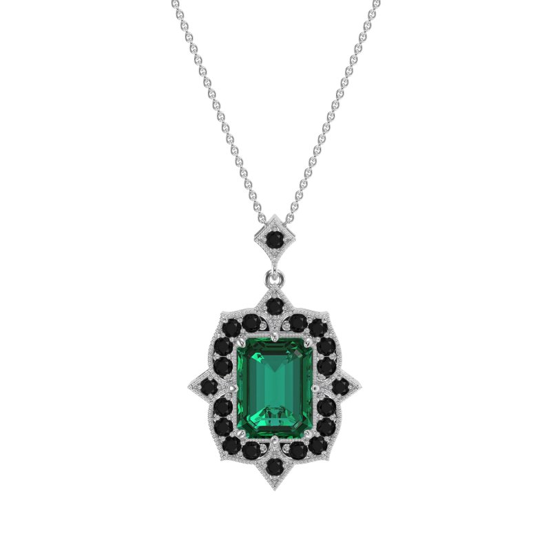 Vintage Halo Emerald Cut Necklace