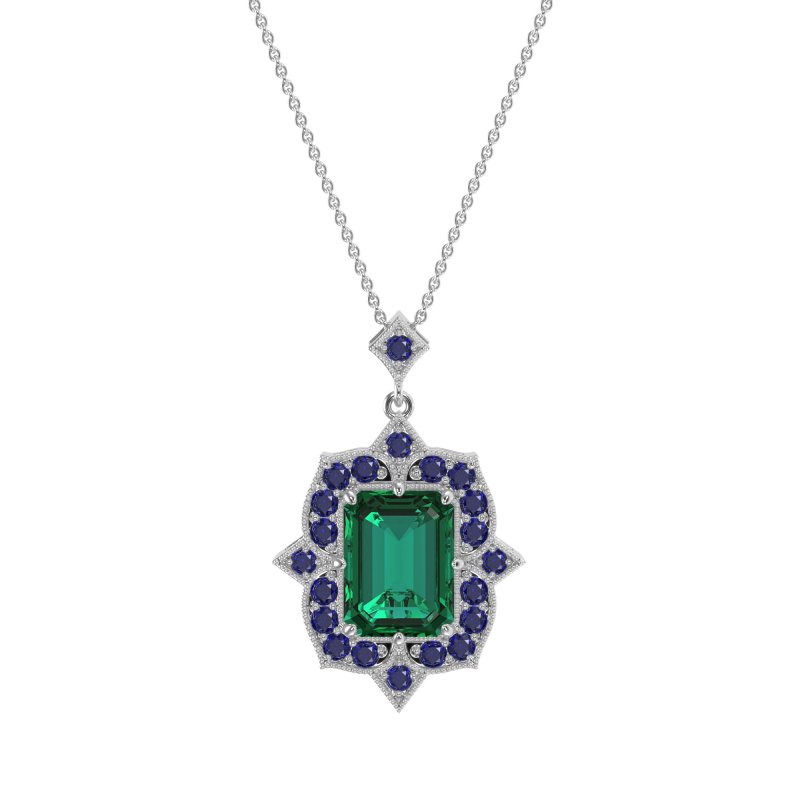 Vintage Halo Emerald Cut Necklace