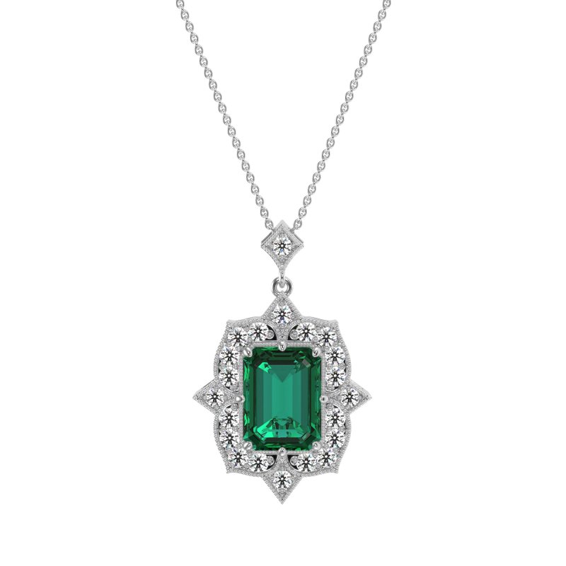 Vintage Halo Emerald Cut Necklace