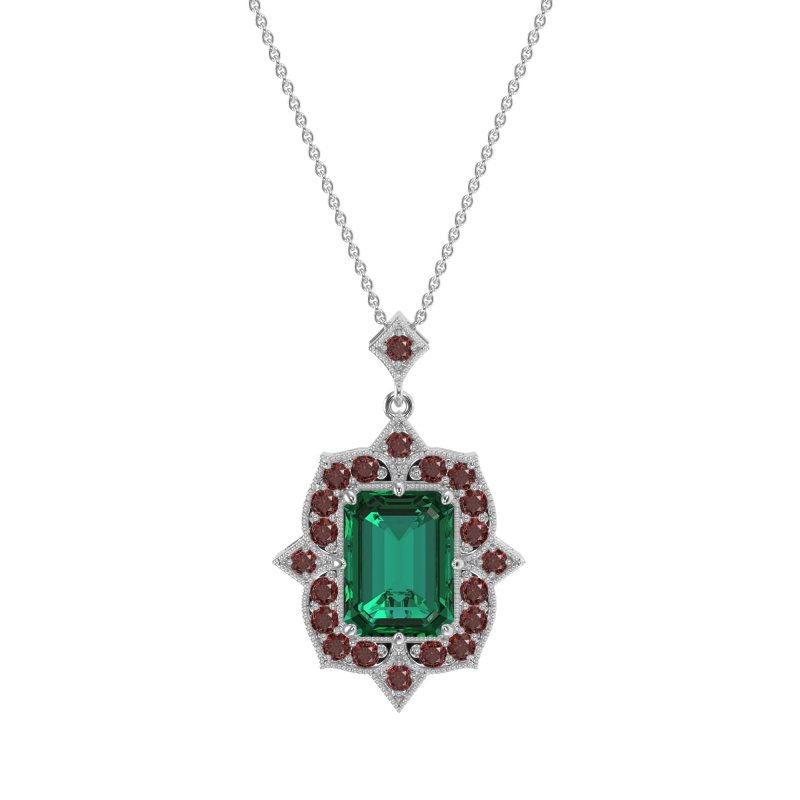 Vintage Halo Emerald Cut Necklace