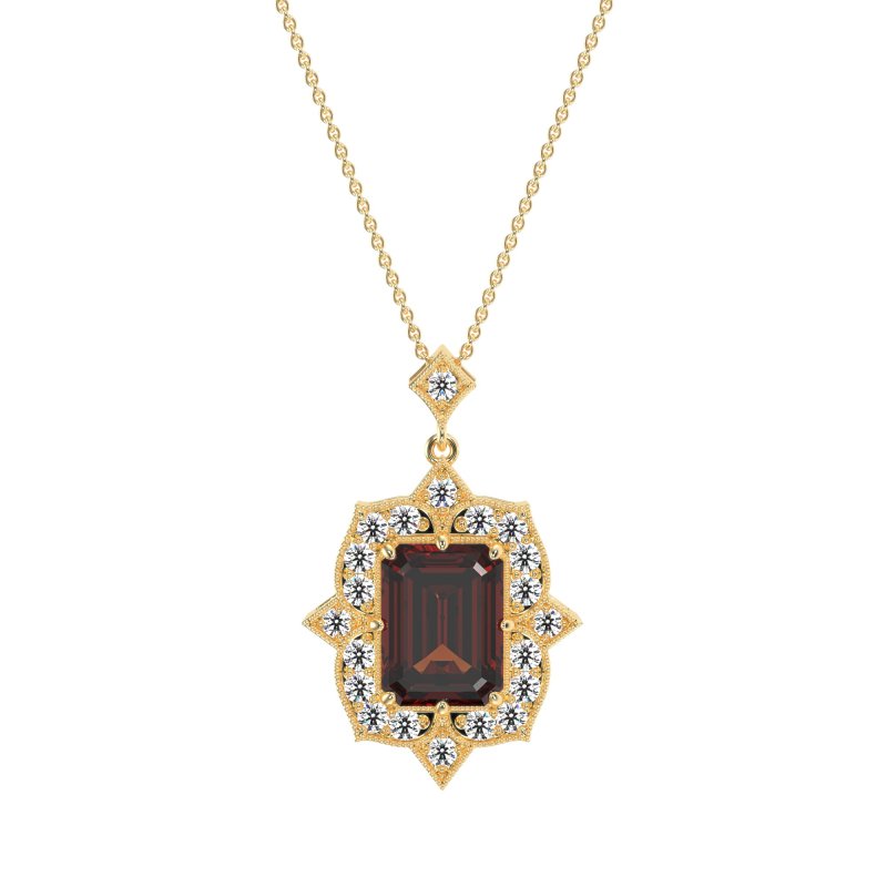 Vintage Halo Emerald Cut Necklace