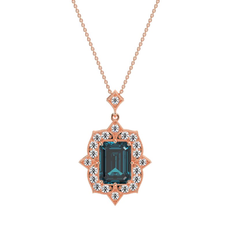 Vintage Halo Emerald Cut Necklace