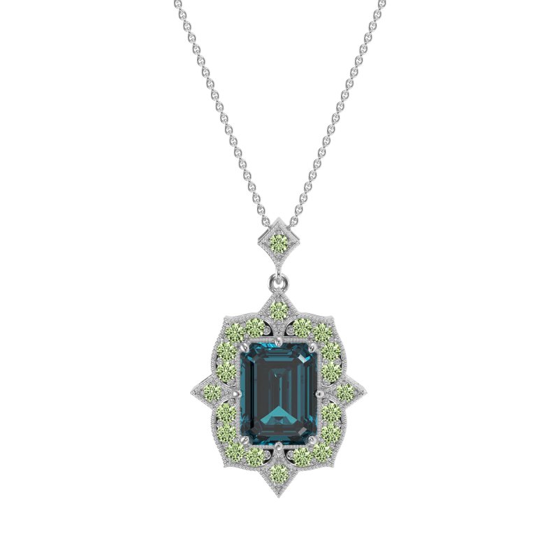 Vintage Halo Emerald Cut Necklace