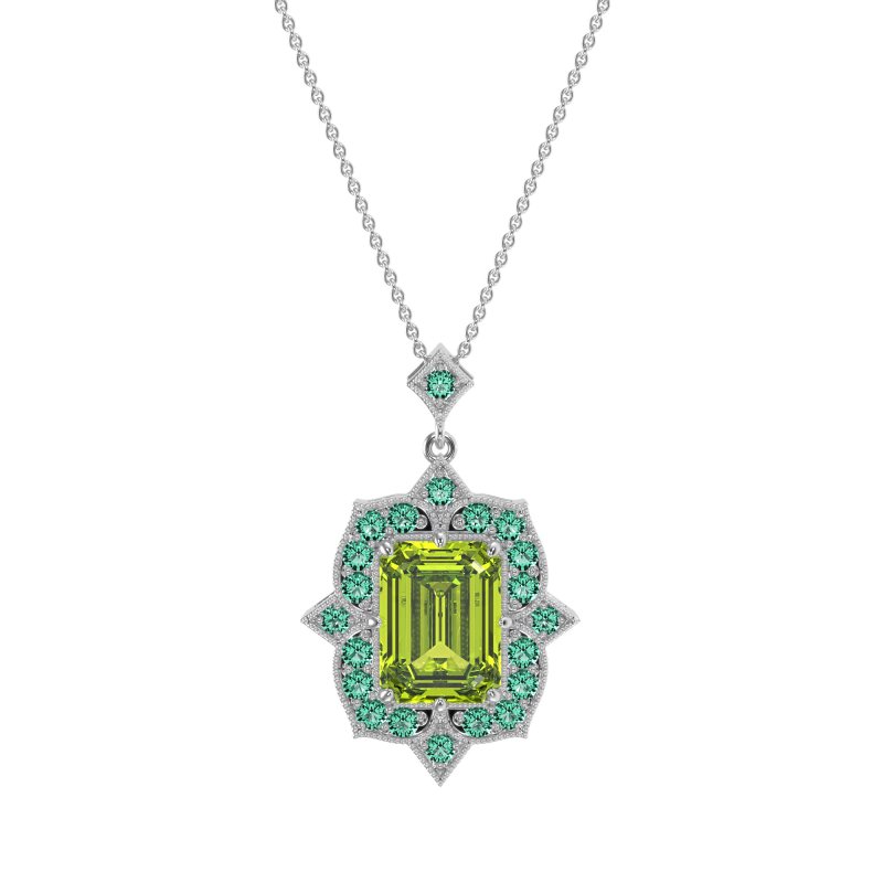 Vintage Halo Emerald Cut Necklace