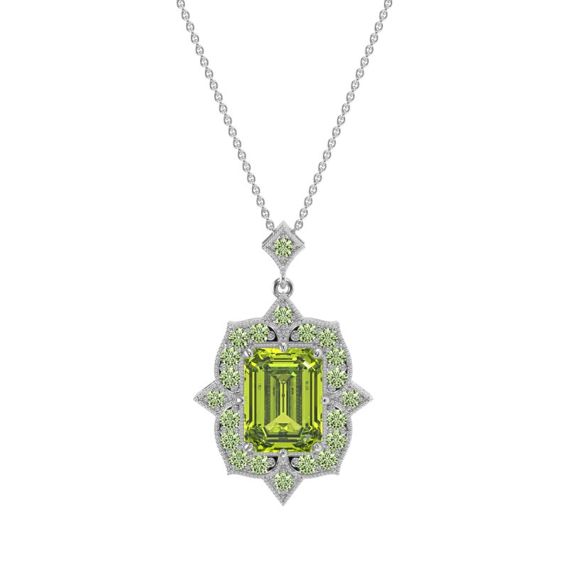 Vintage Halo Emerald Cut Necklace