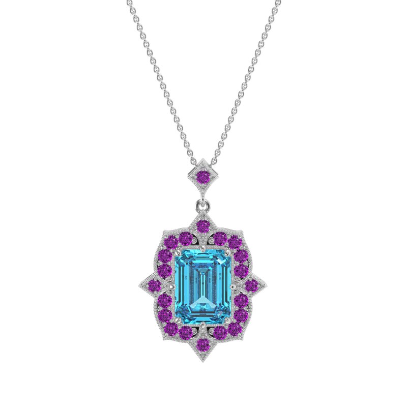 Vintage Halo Emerald Cut Necklace
