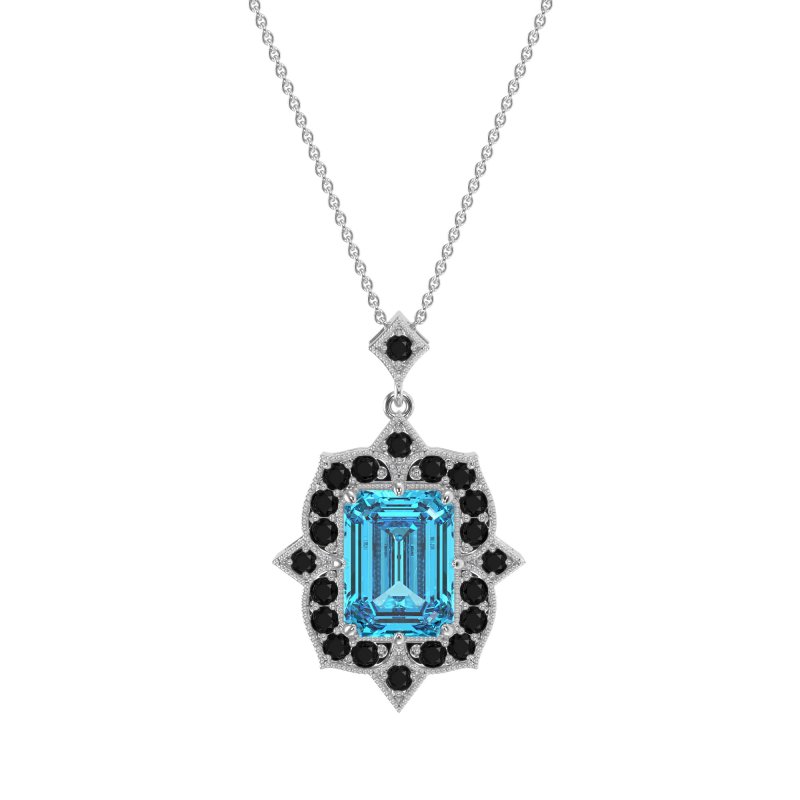 Vintage Halo Emerald Cut Necklace