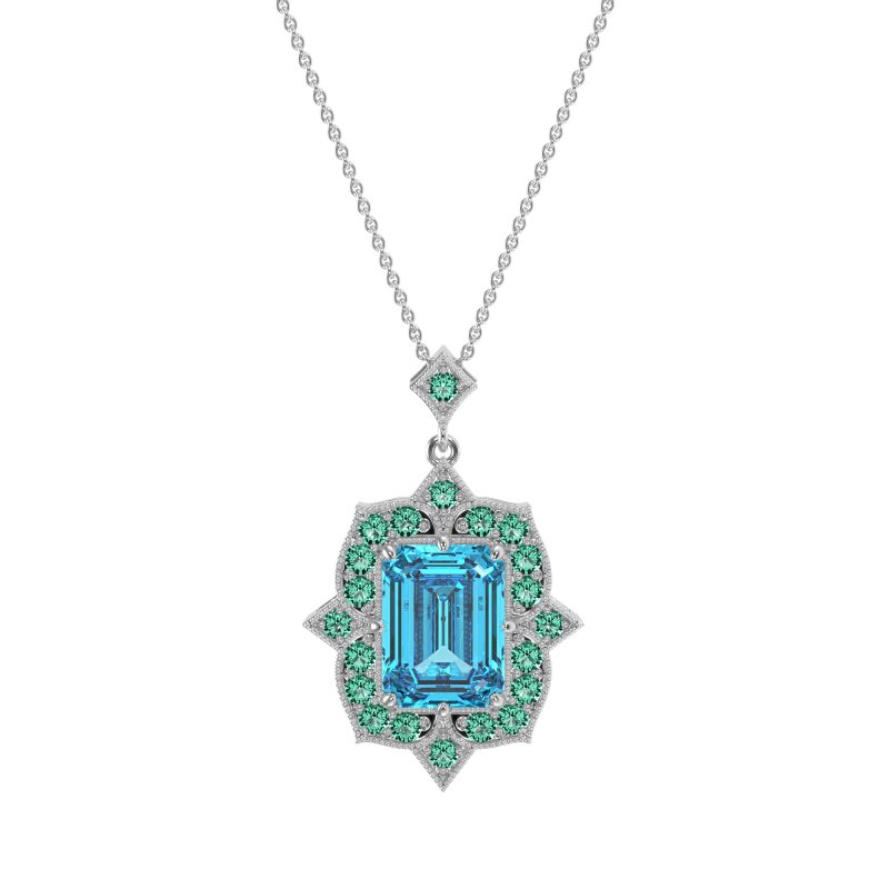 Vintage Halo Emerald Cut Necklace