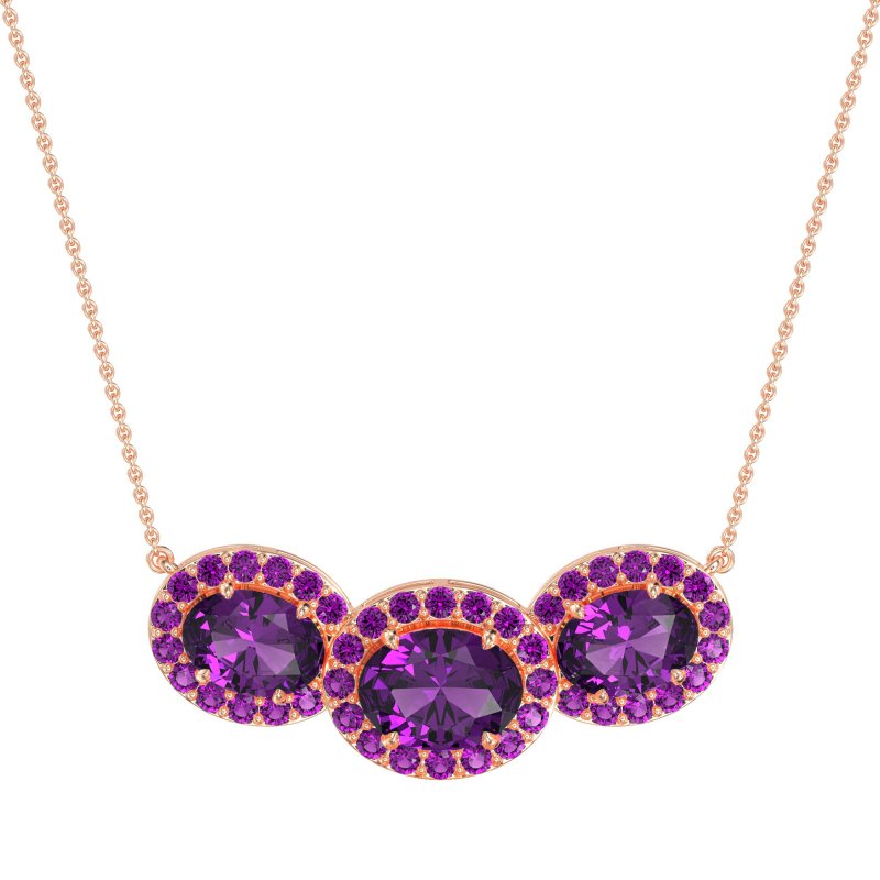 Three Oval Halo Necklace