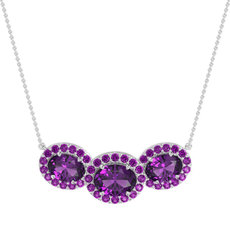 Three Oval Halo Necklace