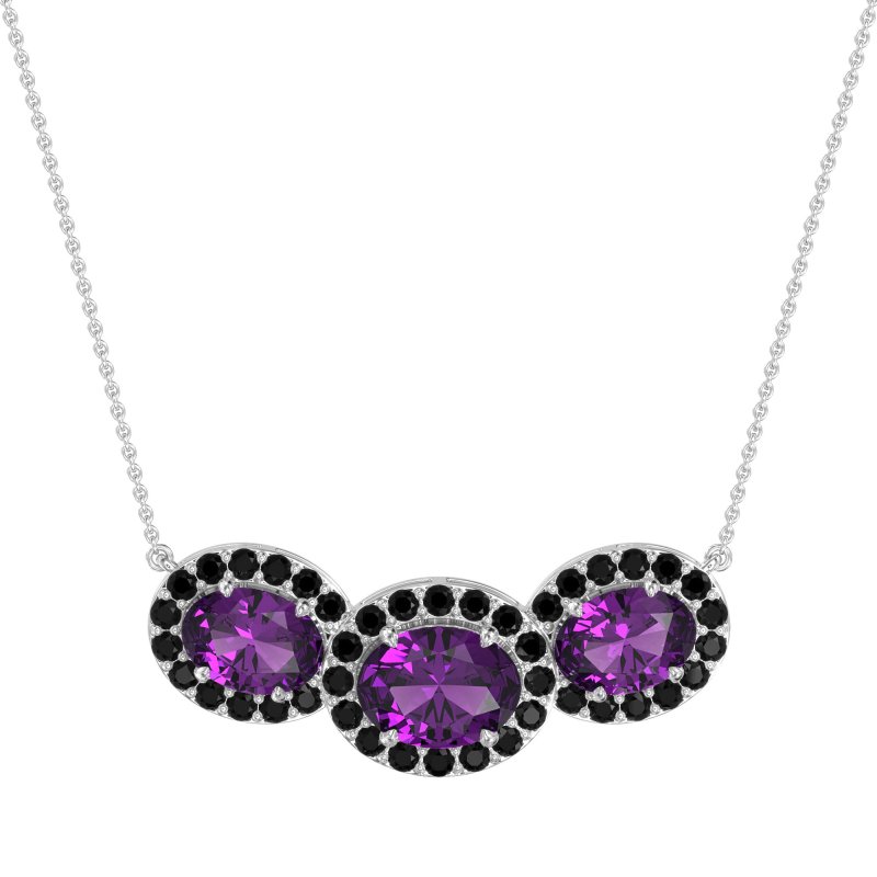 Three Oval Halo Necklace