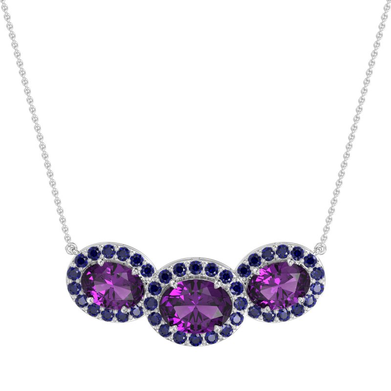 Three Oval Halo Necklace