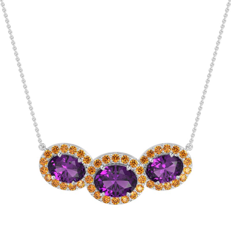 Three Oval Halo Necklace