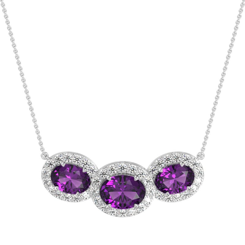 Three Oval Halo Necklace