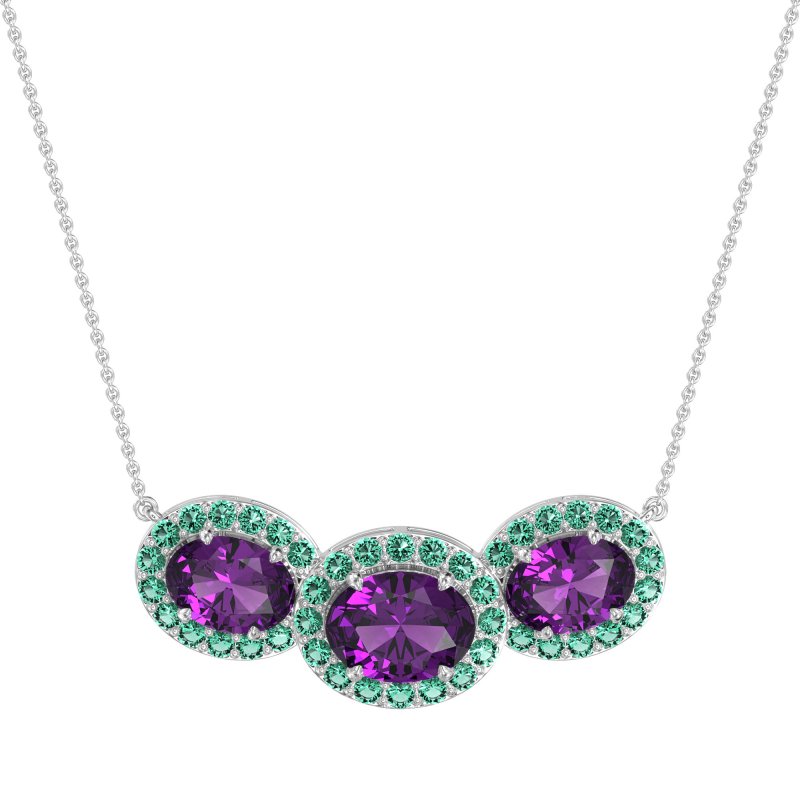 Three Oval Halo Necklace
