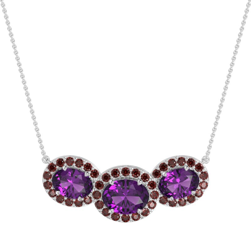 Three Oval Halo Necklace