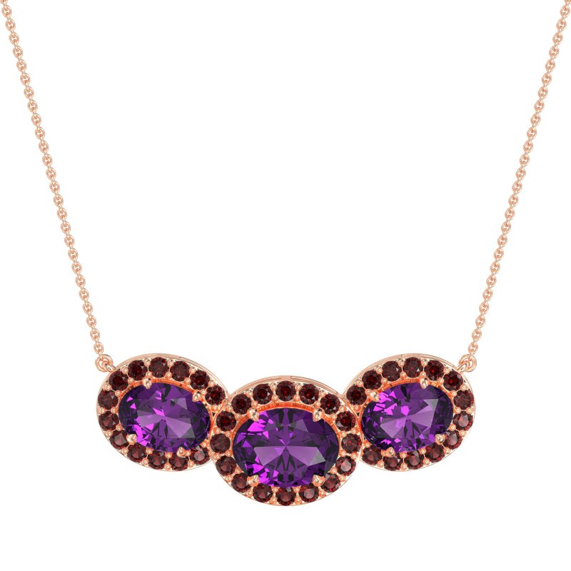 Three Oval Halo Necklace