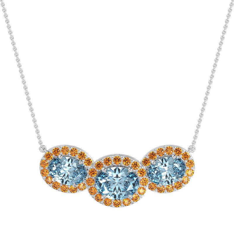 Three Oval Halo Necklace