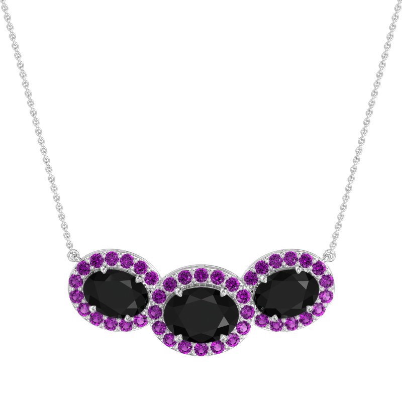 Three Oval Halo Necklace