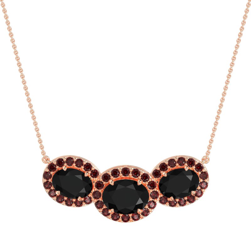 Three Oval Halo Necklace