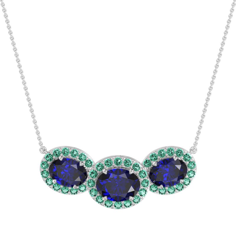 Three Oval Halo Necklace